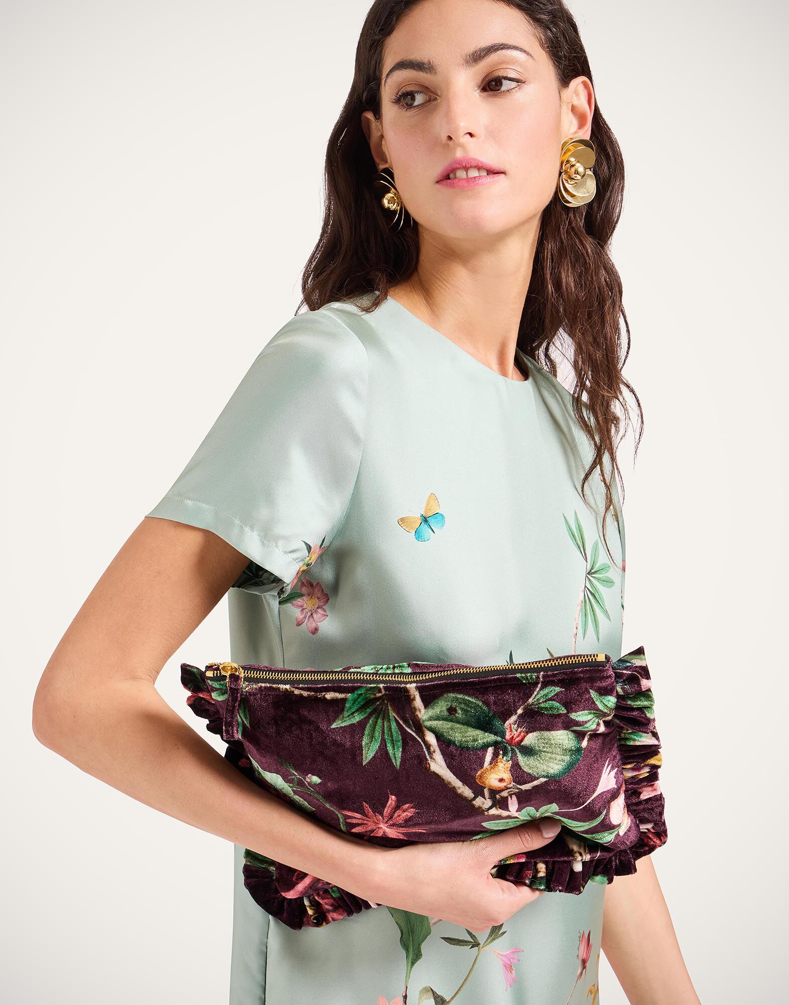 La DoubleJ Hand Pochette Zooflora Burgundy BAG0059VEL001ZOF02RE02