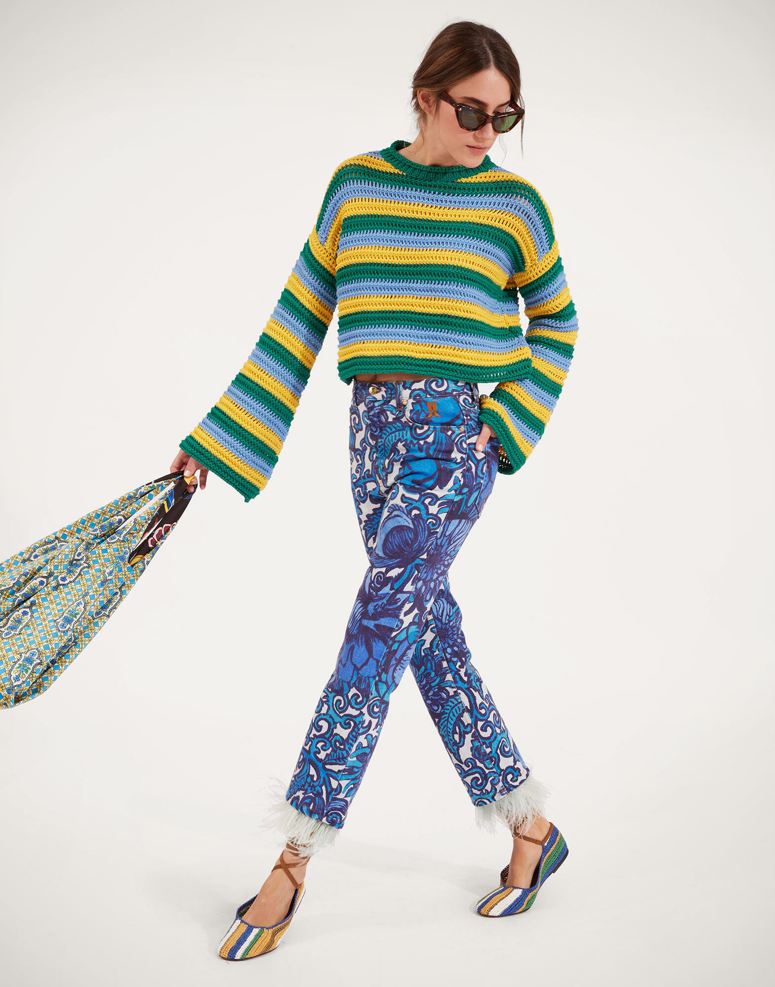 La DoubleJ Fancy Crop Jeans (With Feathers) Anemone TRO0097DEN001ANE01BU03