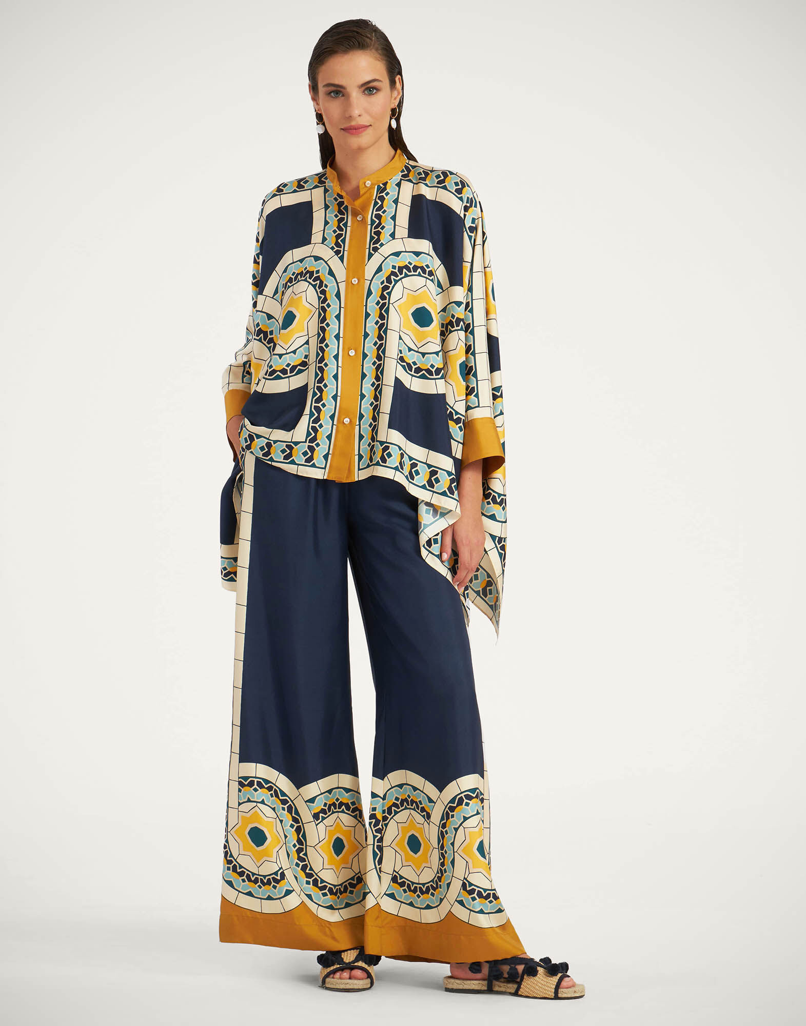 La DoubleJ Palazzo Pants Mudejar Plac&eacute;e Blue TRO0026SIL006MUD01BU03