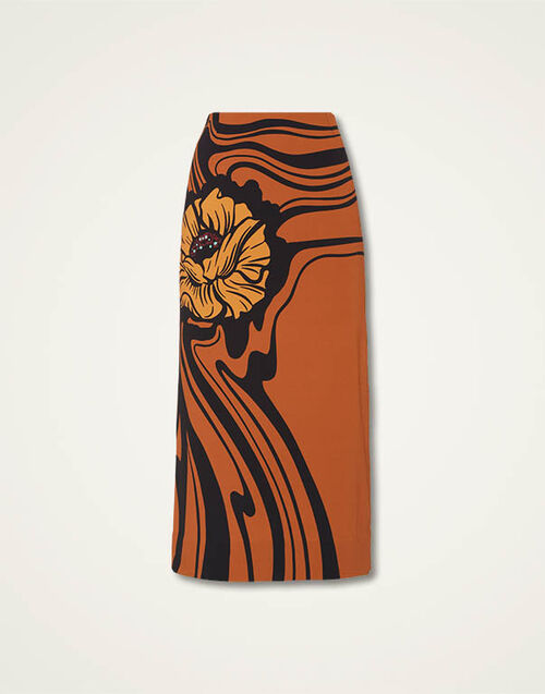 La DoubleJ Pencil Skirt Big Blooms Placée Brown SKI0022VIS011PFI06BR02