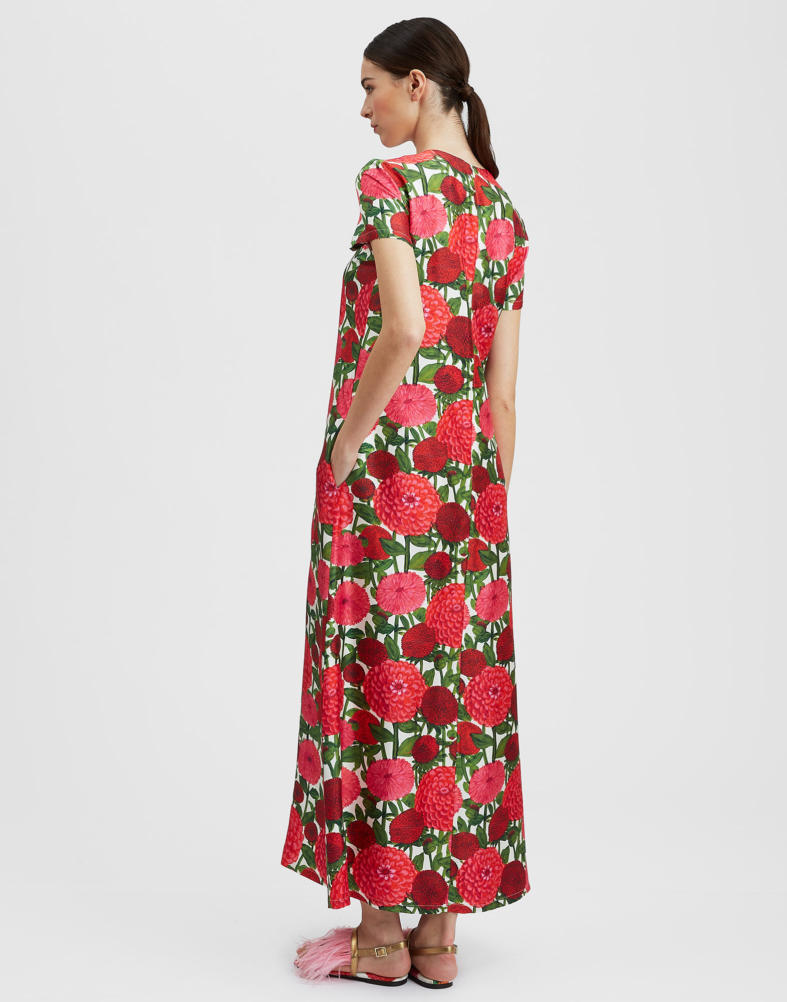 La DoubleJ Swing Dress Pink Dahlias DRE0001SIL001DAH01PI01