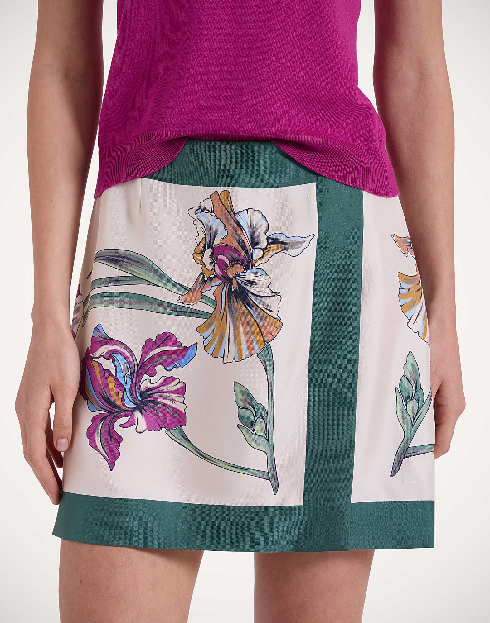 La DoubleJ Mini Foulard Skirt Iris Plac&eacute;e Ivory SKI0092SIL006IRS07WH04