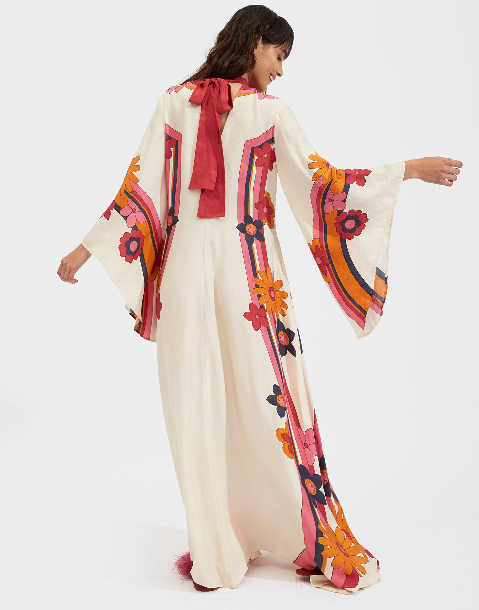 La DoubleJ Magnifico Dress Beat Flower Plac&eacute;e White Orange DRE0232VIS004BEA0003