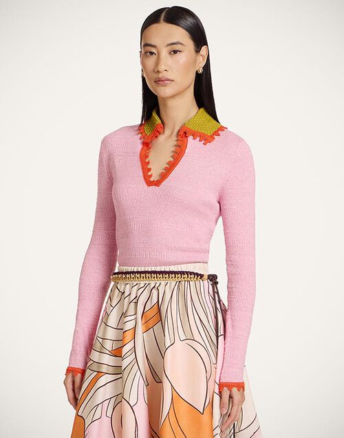 La DoubleJ Picket Polo Jumper Solid Pink PUL0280KNI154SOLIDPI01