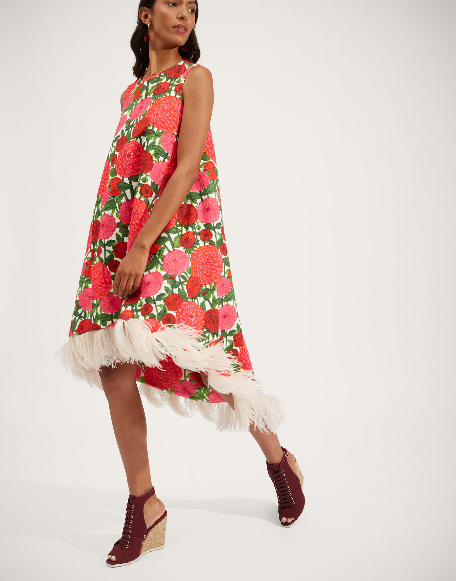 La DoubleJ La Scala High Dress (With Feathers) Pink Dahlias DRE0211COT005DAH0001