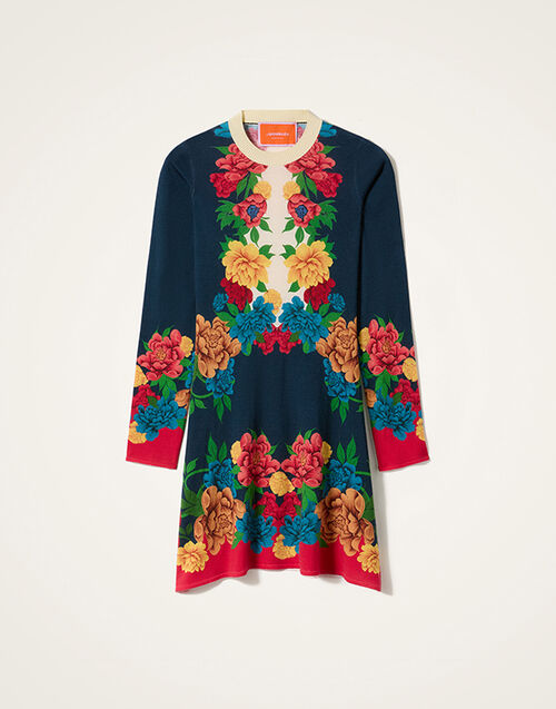 La DoubleJ Knit Long Sleeve Mini Swing Dress Queen Peony Plac&eacute;e Blue DRE1068KNI206VA484BU03