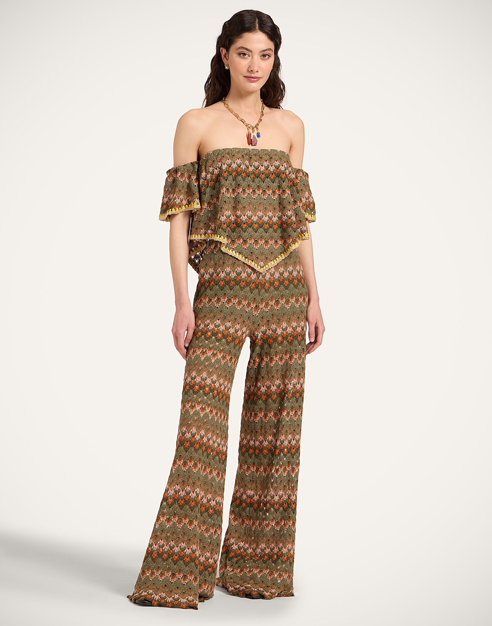 La DoubleJ Sand Dollar Top Multicolor Green & Orange TOP0211COT091SOLIDGR02