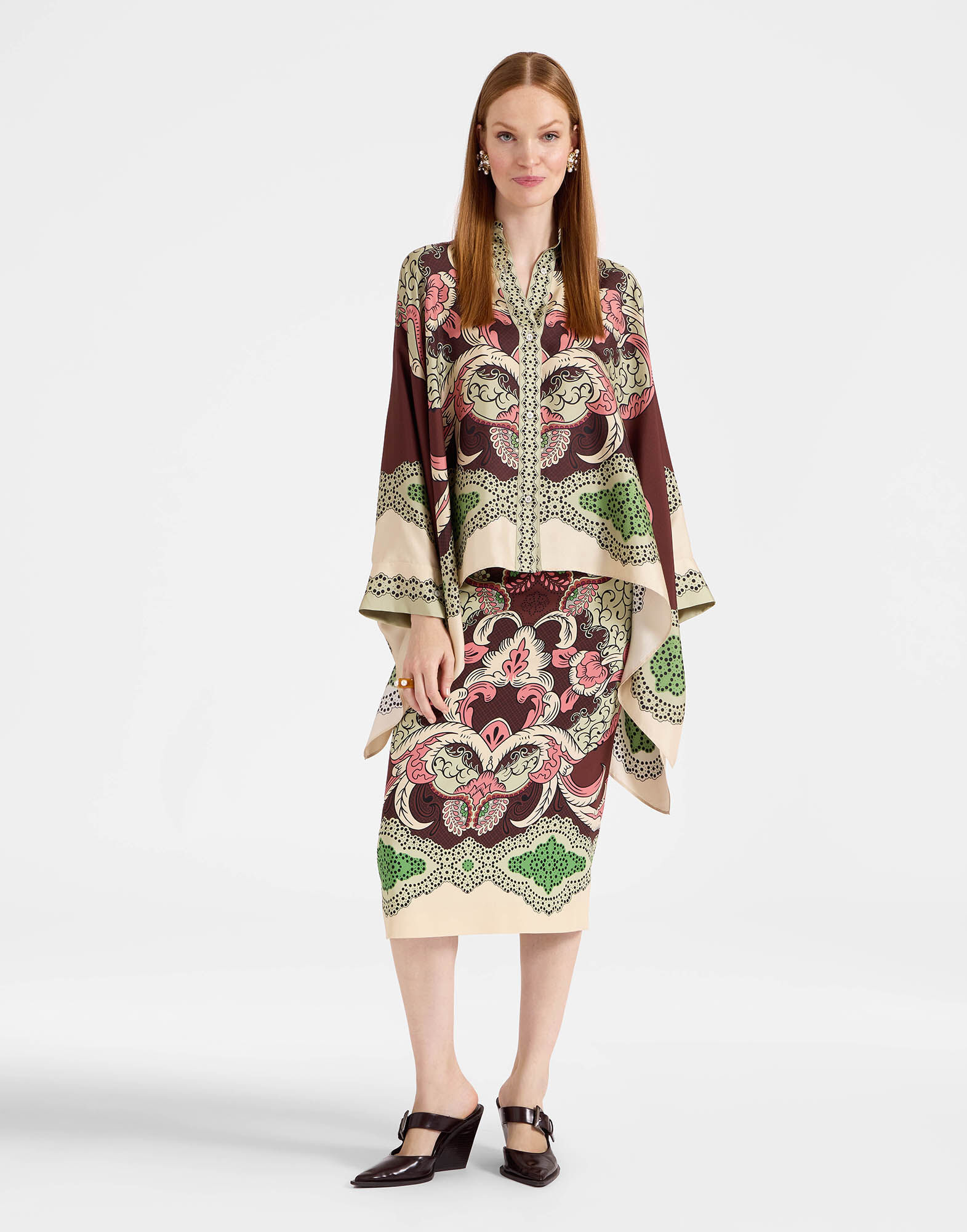 La DoubleJ Pencil Skirt Portal Plac&eacute;e Brown SKI0022VIS011POR02BR11