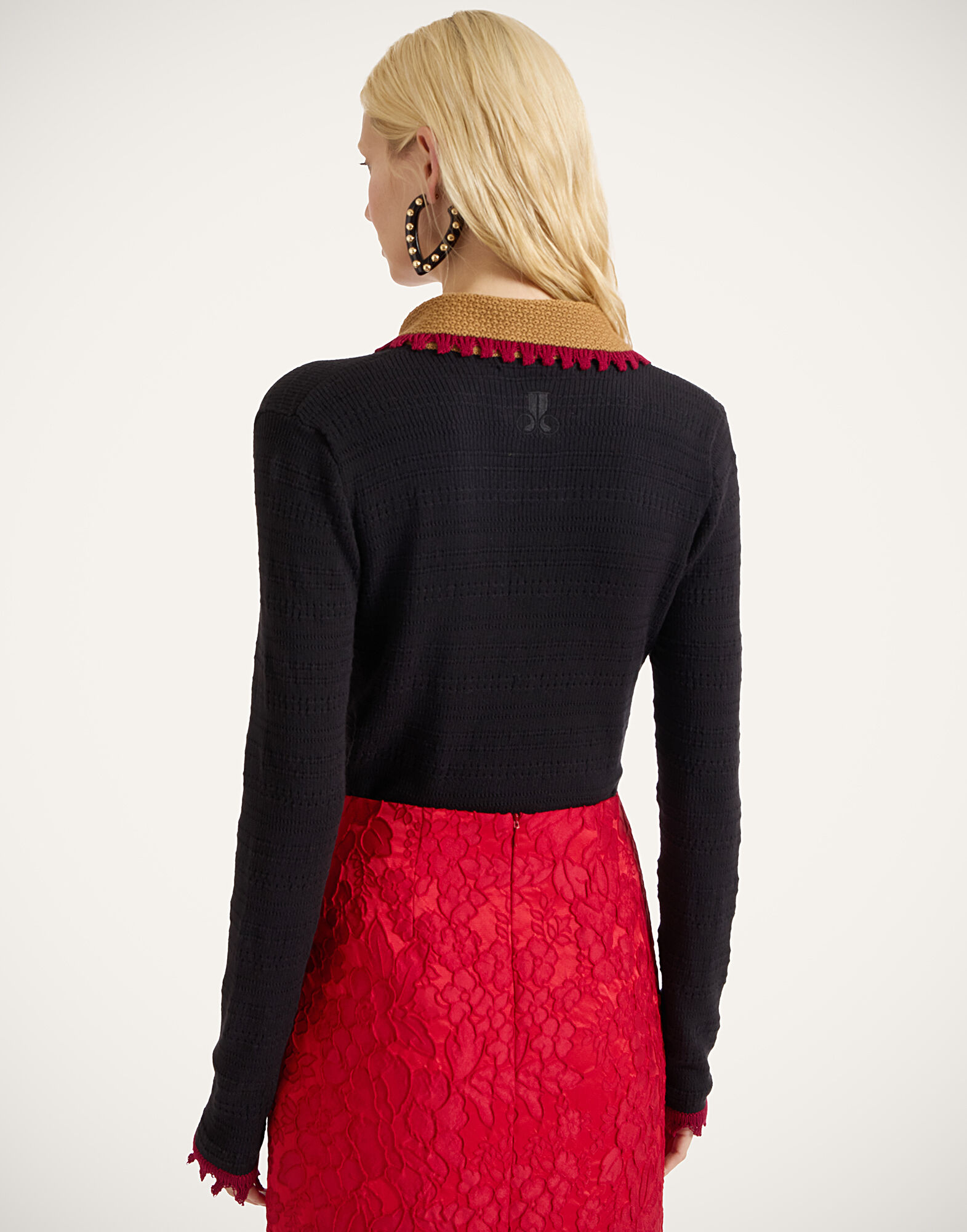 La DoubleJ Picket Polo Jumper Solid Black PUL0280KNI154SOLIDBL01