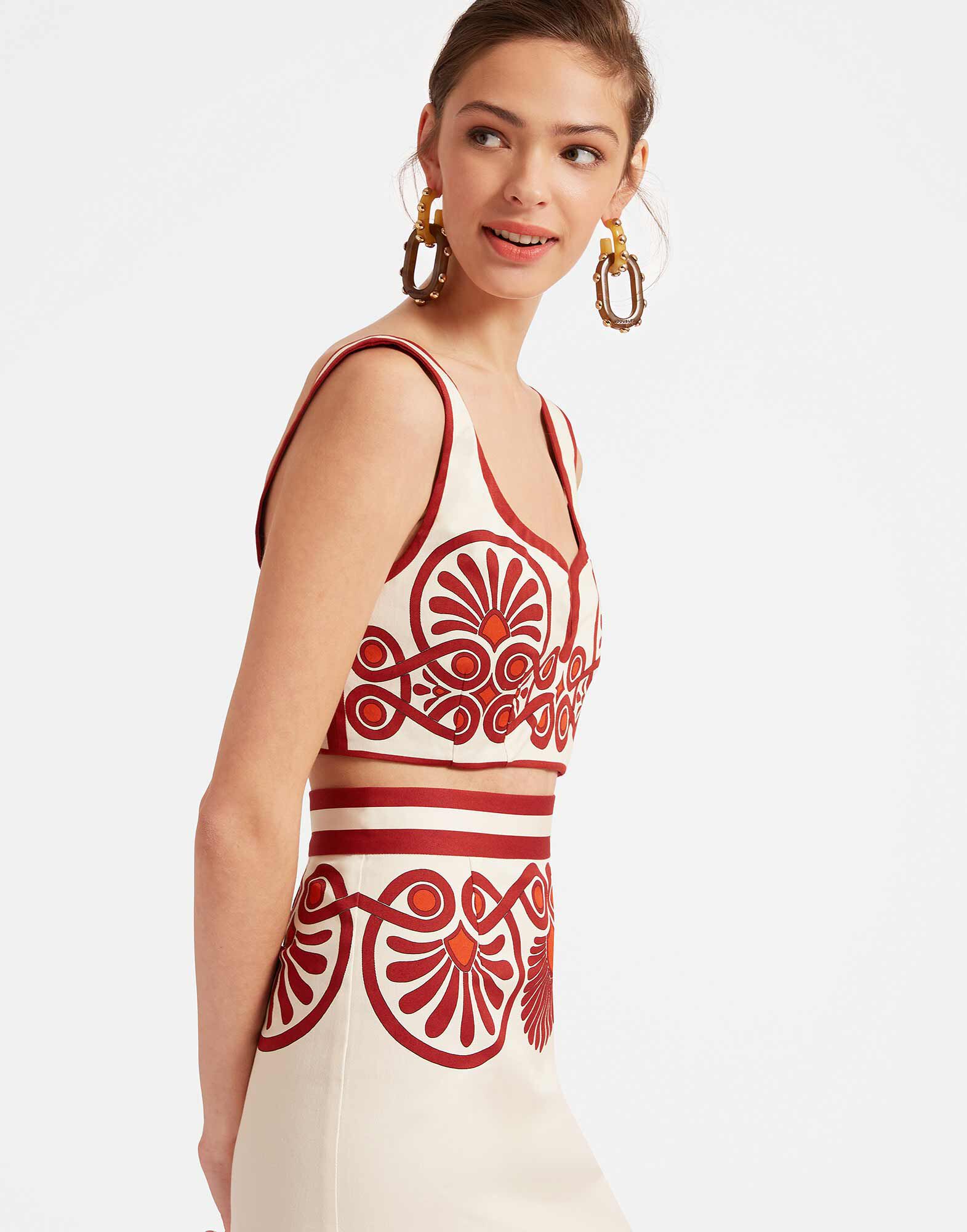 La DoubleJ Baia Crop Top Medallion Plac&eacute;e Cream TOP0094COT037MED01WH03