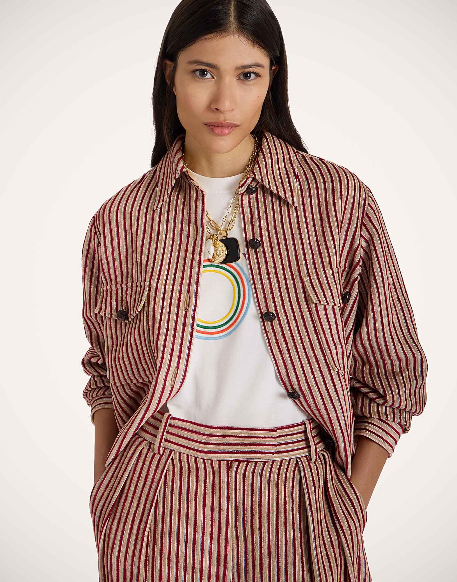 La DoubleJ Better Than Your Boyfriend's Jacket Color Block Red & Beige JAC0112LIN009CLB20RE01