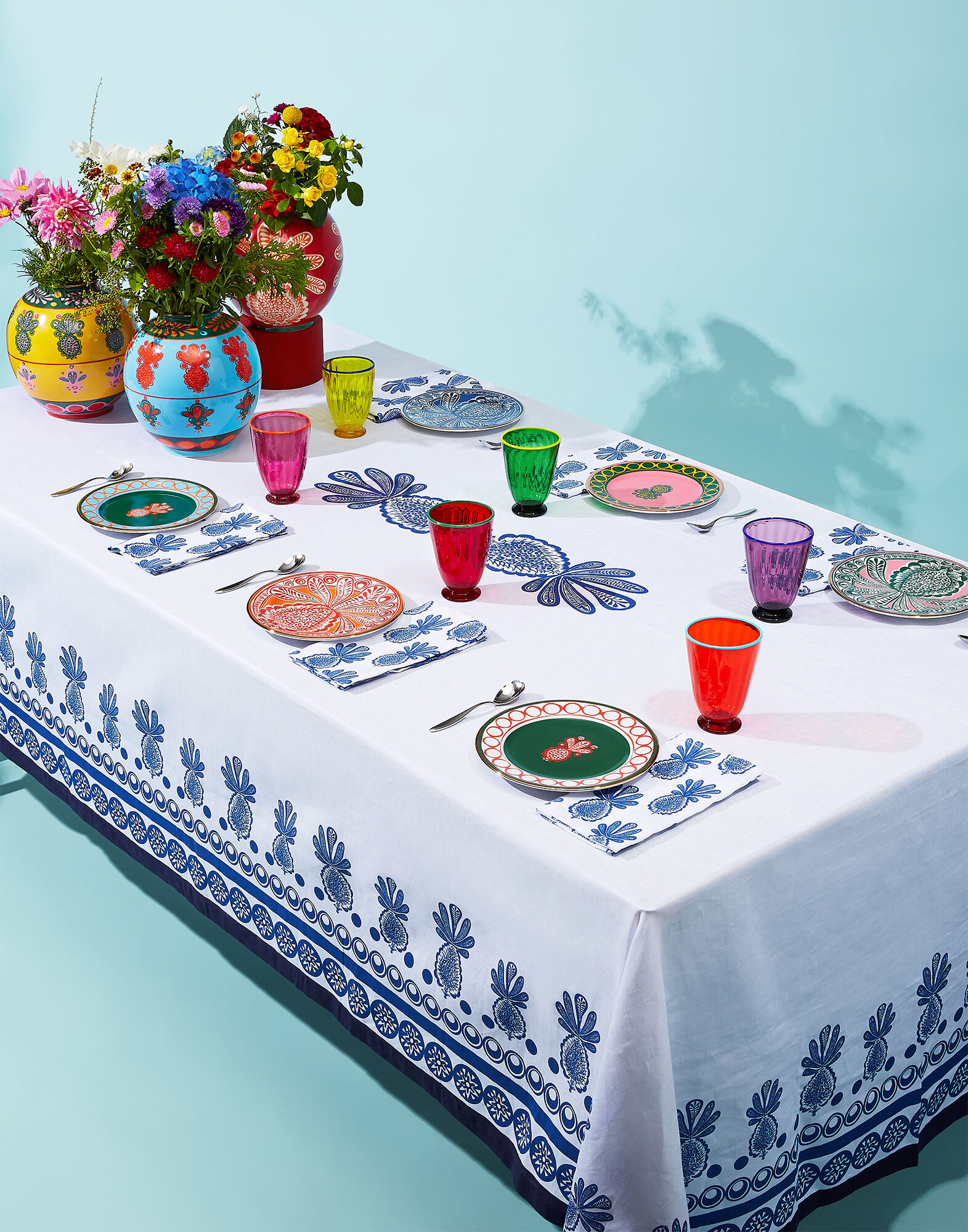 La DoubleJ Medium Tablecloth Big Pineapple Blu (Plac&eacute;e) TBC0002LIN001PNP0016