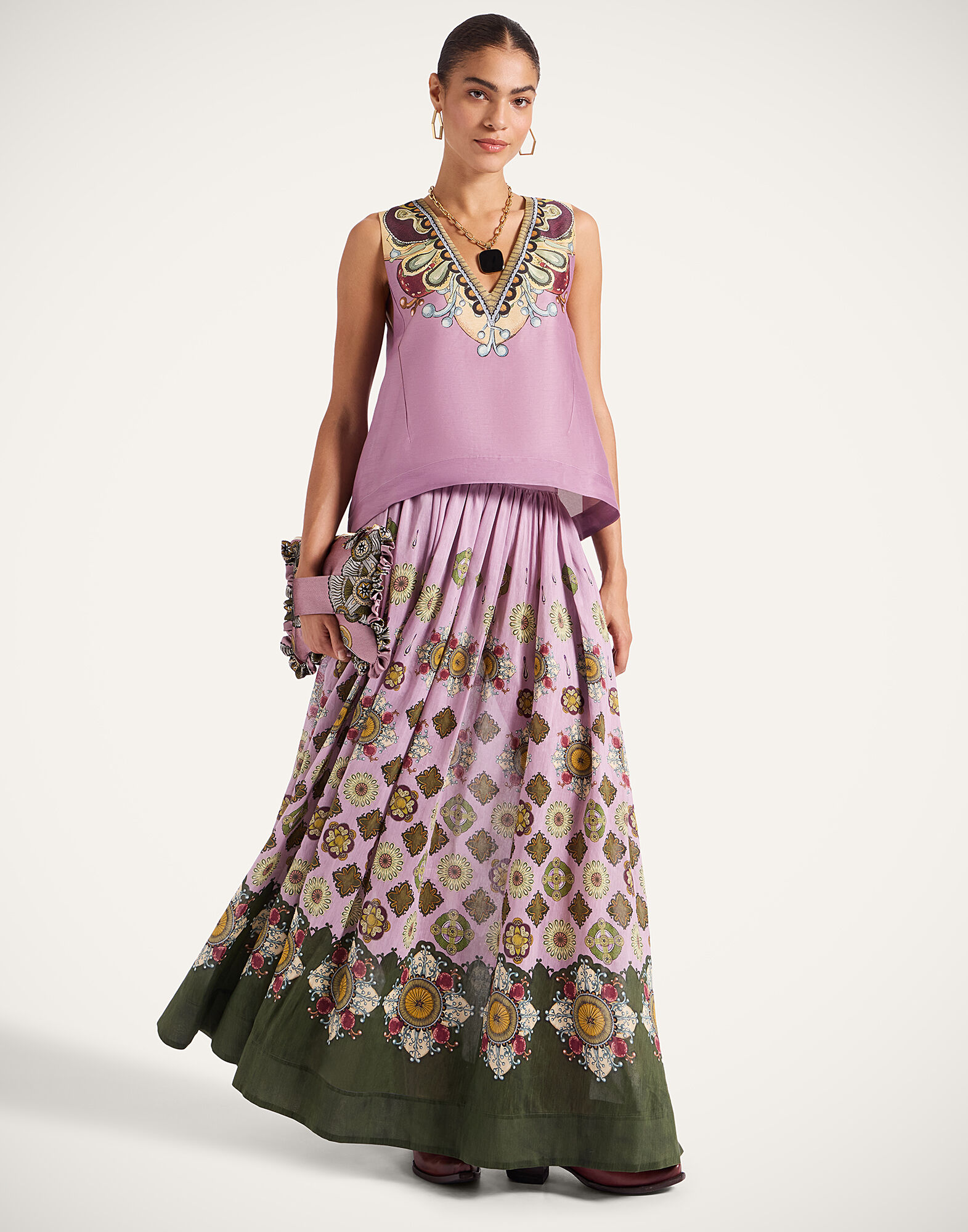 La DoubleJ Palme D'Or Skirt Nucleus Plac&eacute;e Dusty Pink SKI0172LIN010NUC06PI10