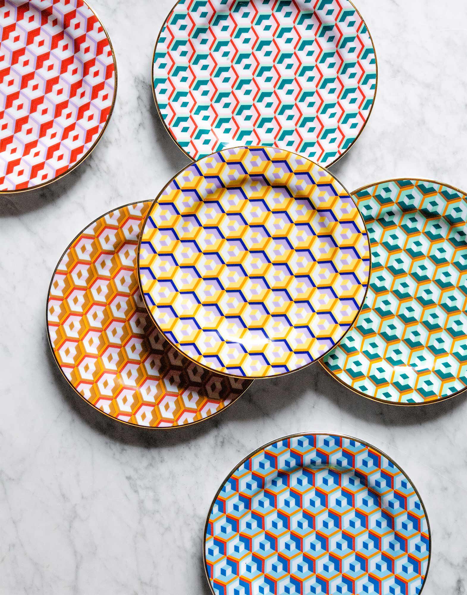 La DoubleJ Dessert Plate Set of 2 Cubi Blu DIS0048CER001CUB0004