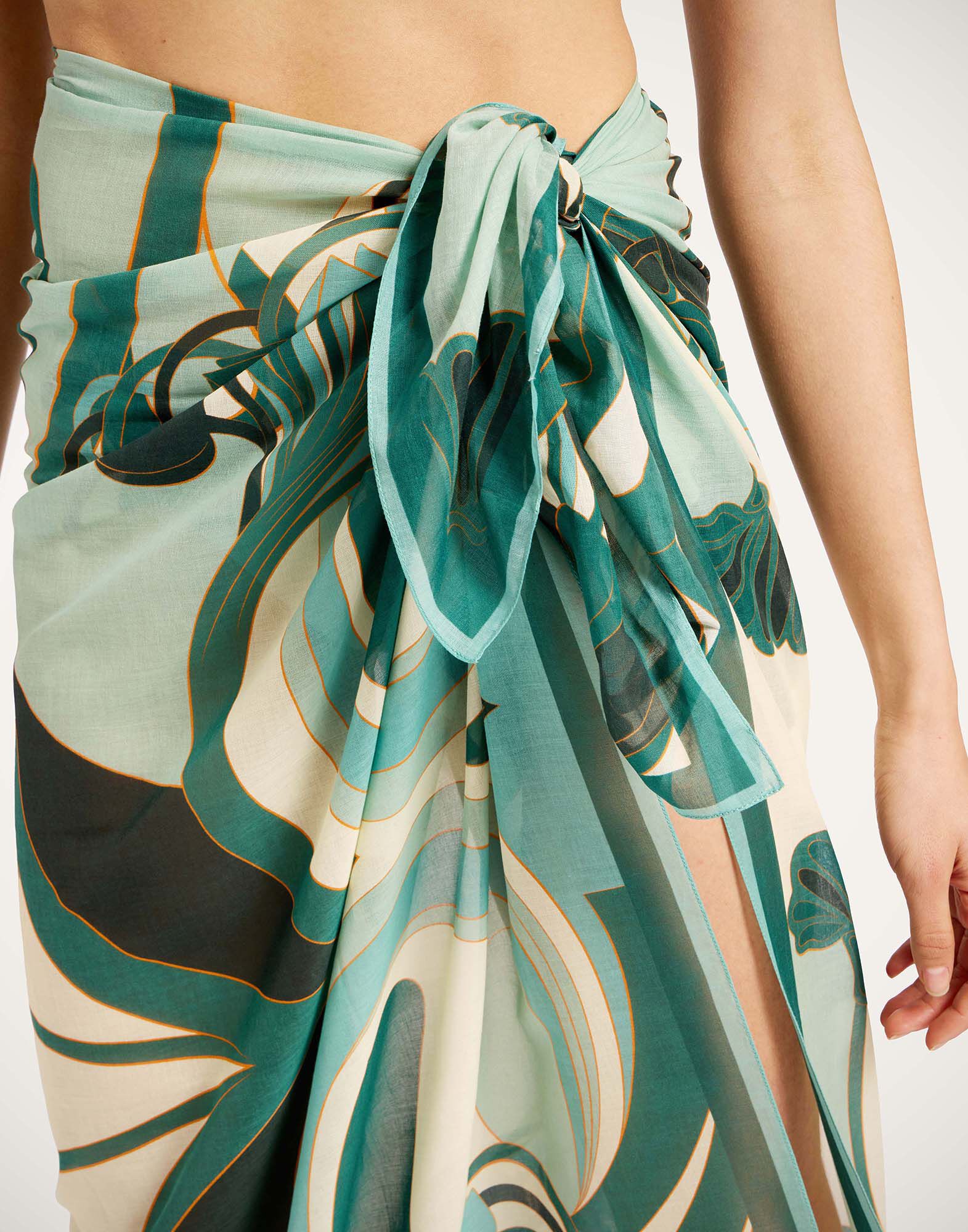 La DoubleJ Pareo Blooming Tulip Plac&eacute;e Dark Green SCA0051COT021BTU01GR03