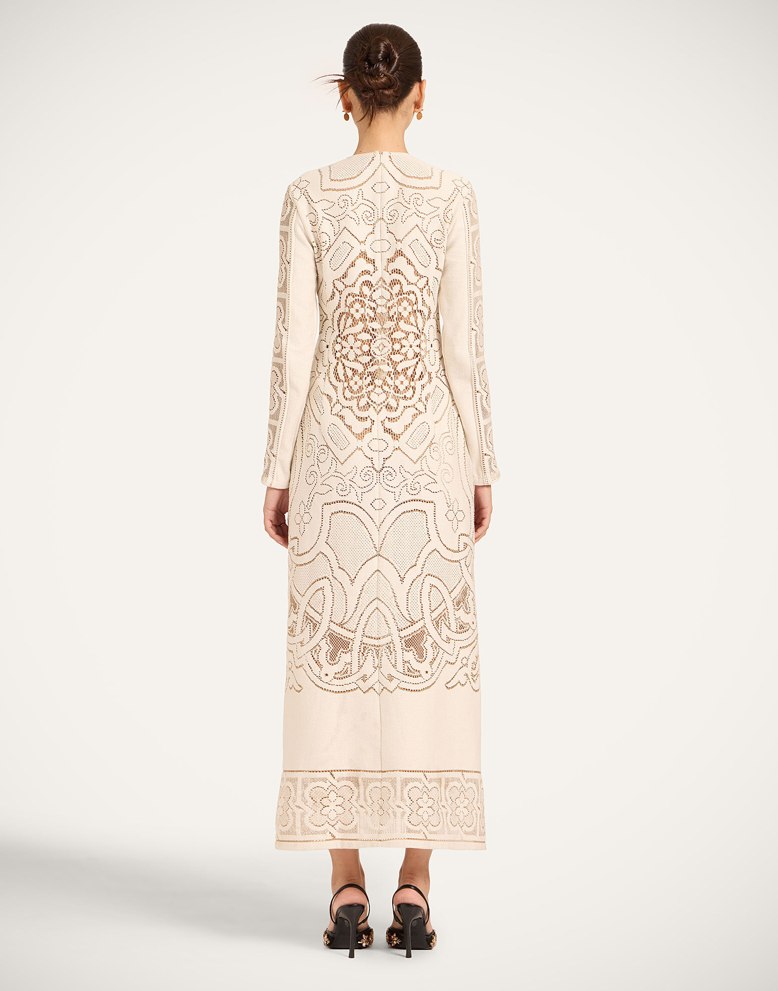 La DoubleJ Lacey Long Sleeve Swing Dress Solid White Smoke DRE0418EMB006WHI0006