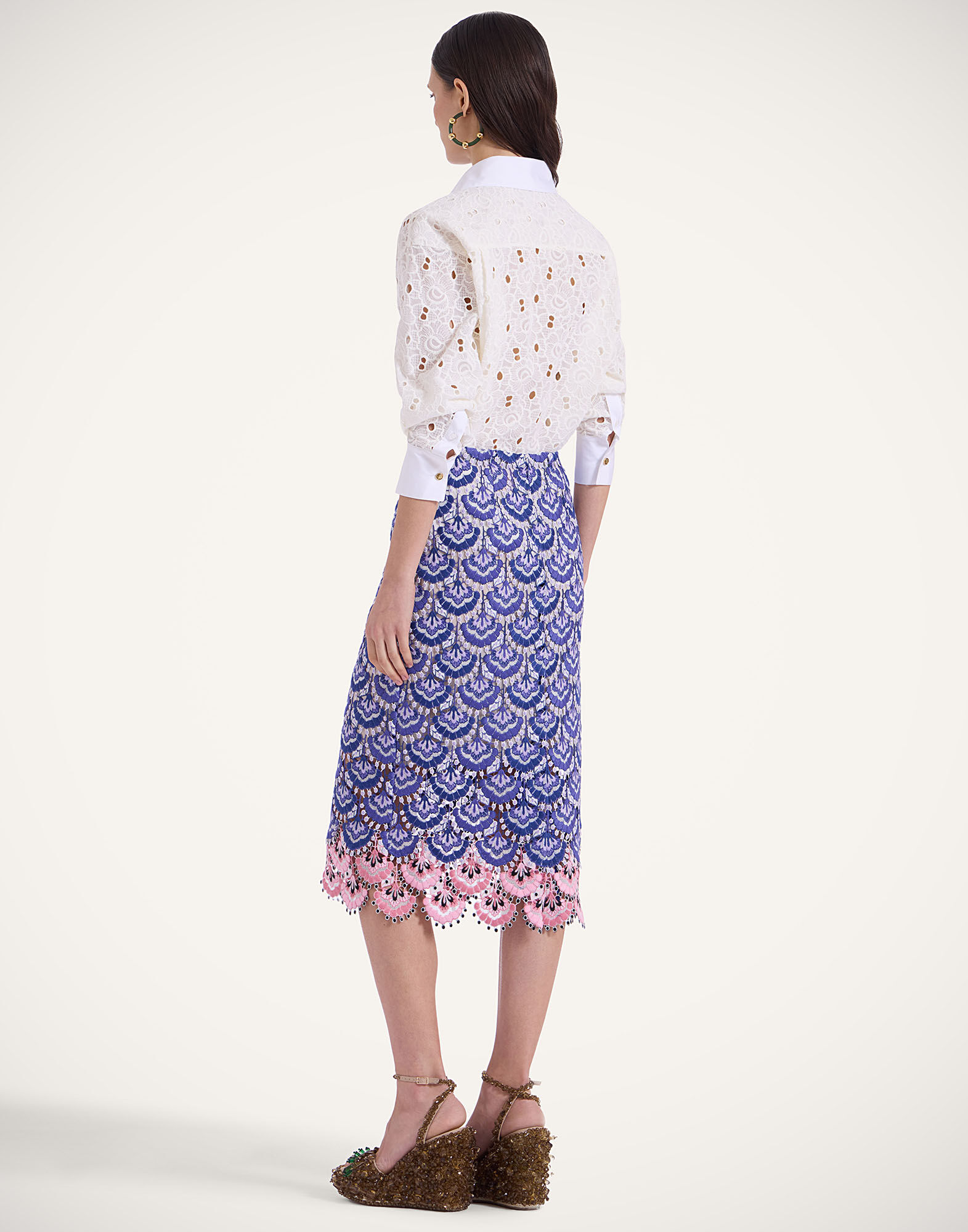 La DoubleJ Pencil Skirt In Bloom Blue SKI0148EMB085BLO01BU03