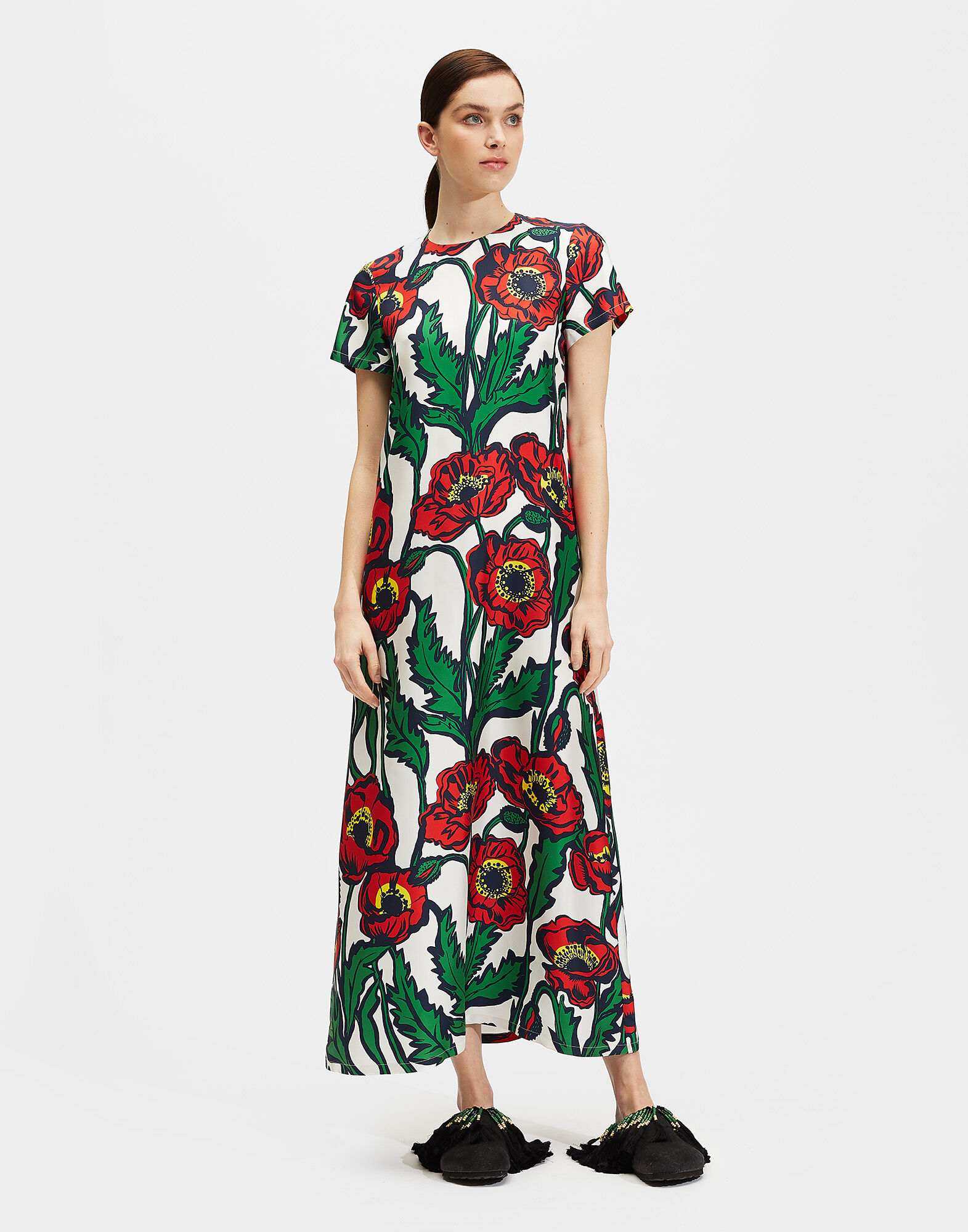 La DoubleJ Swing Dress Big Blooms Bianco DRE0001SIL001PFI0003