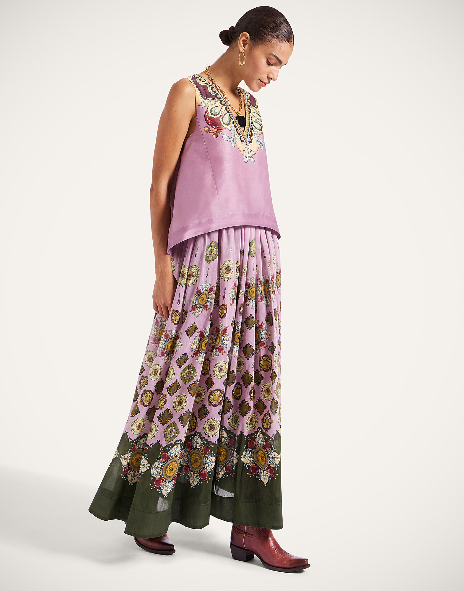 La DoubleJ Palme D'Or Skirt Nucleus Plac&eacute;e Dusty Pink SKI0172LIN010NUC06PI10