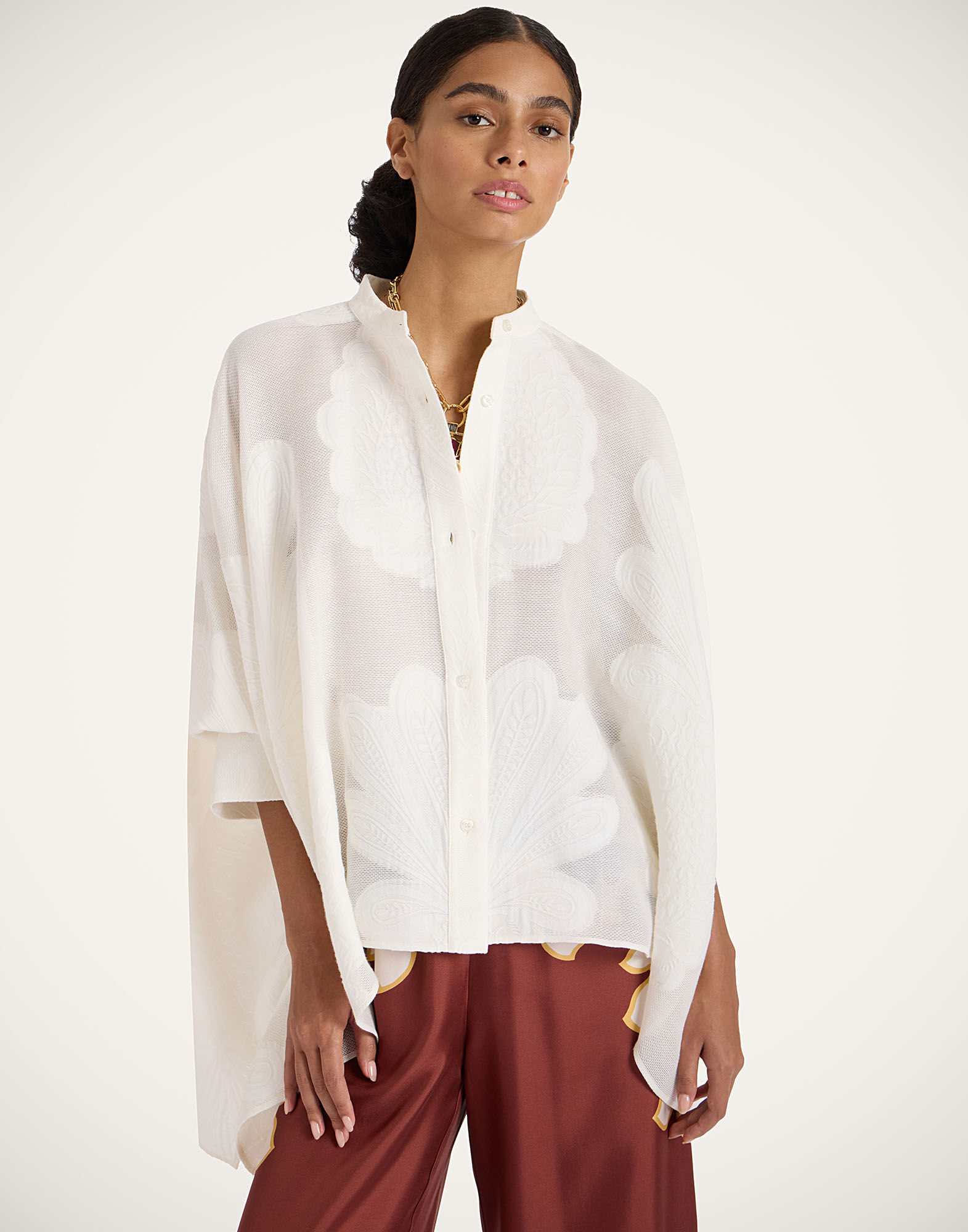 La DoubleJ Foulard Shirt Pineapple Lace SHI0075JCQ046PNP21WH01