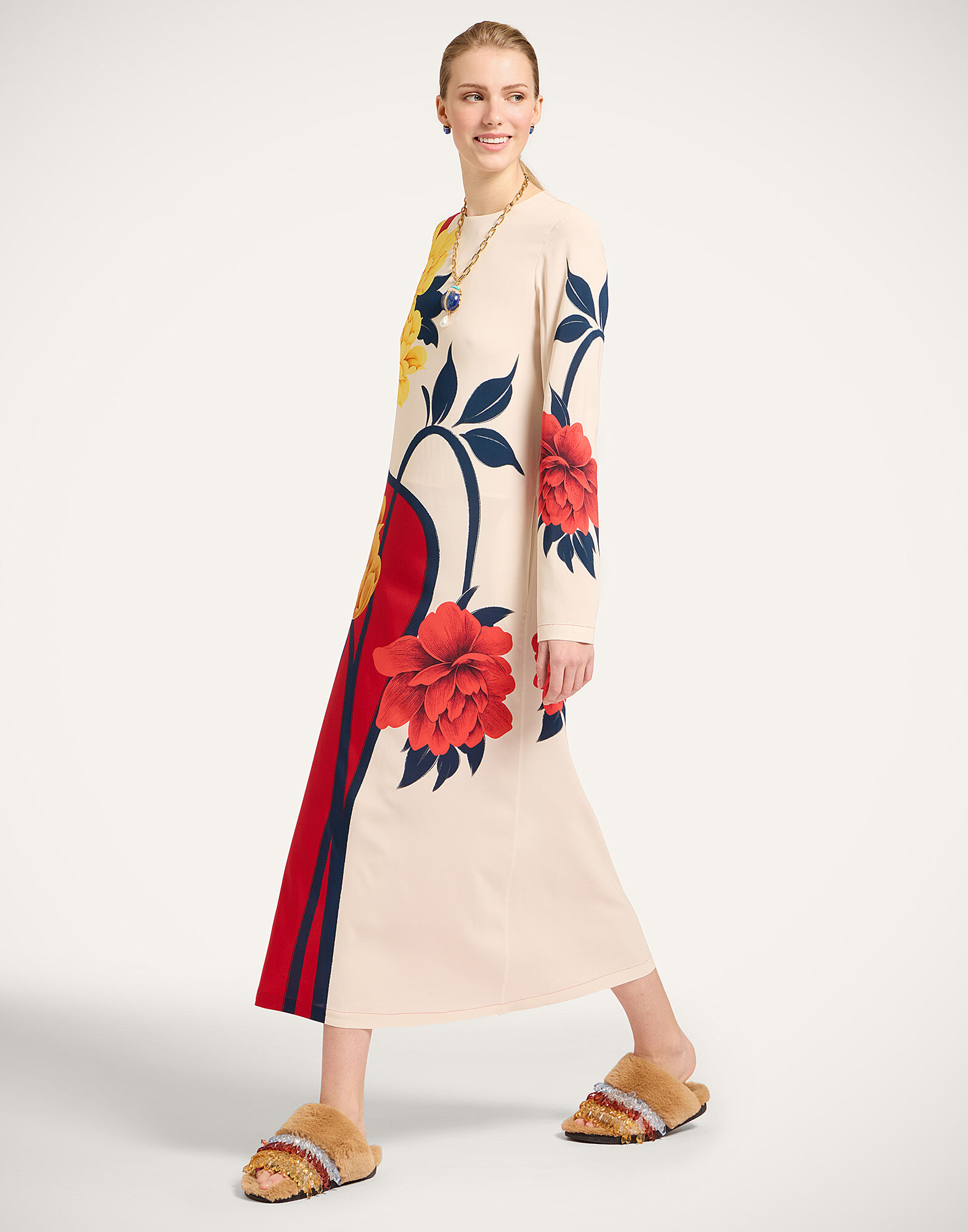 La DoubleJ Long Sleeve Swing Dress Queen Peony Plac&eacute;e Red DRE0231VIS001QPE02RE01