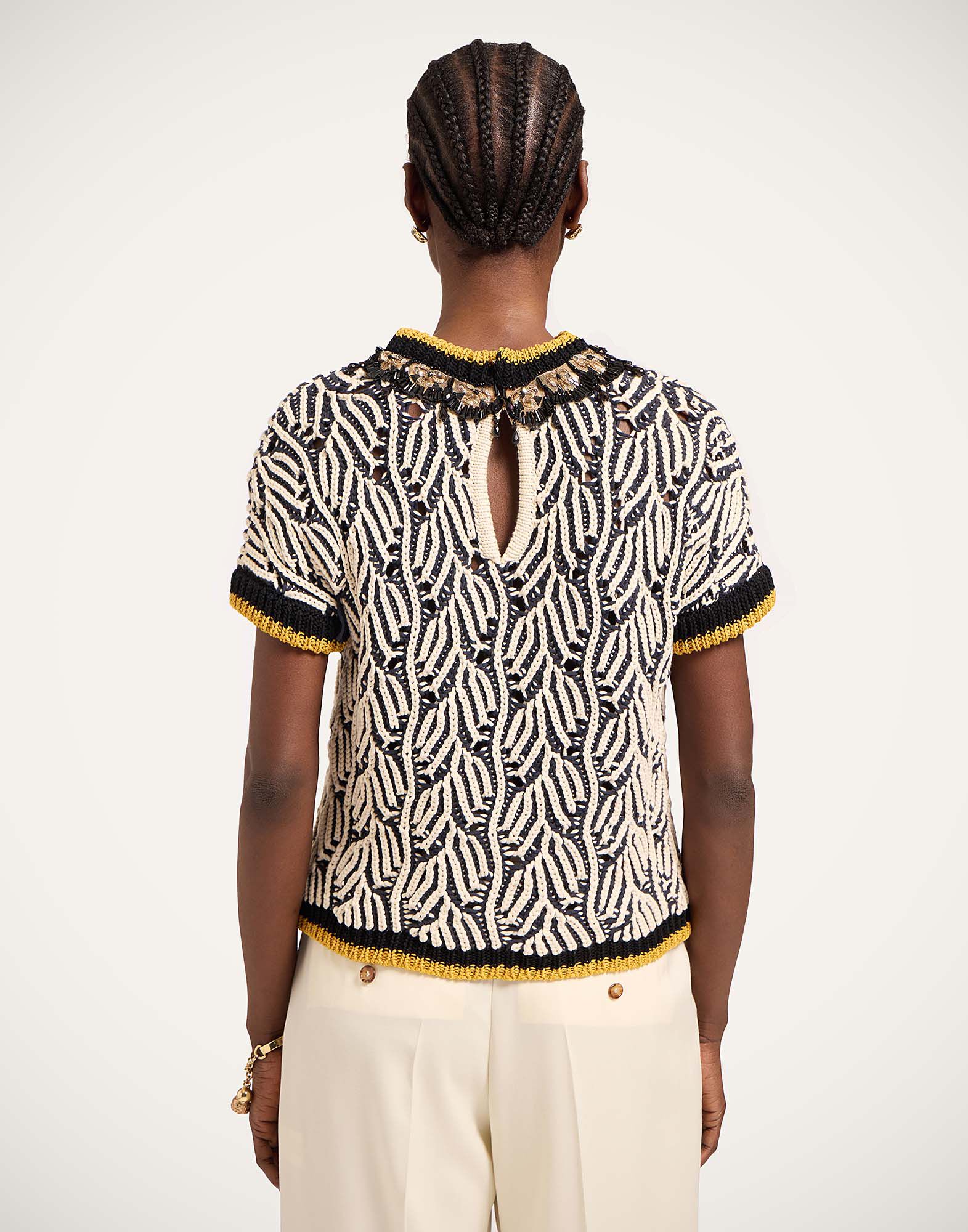 La DoubleJ Picture Top Bicolor Navy & Ecru PUL0366KNI198VA470BU06