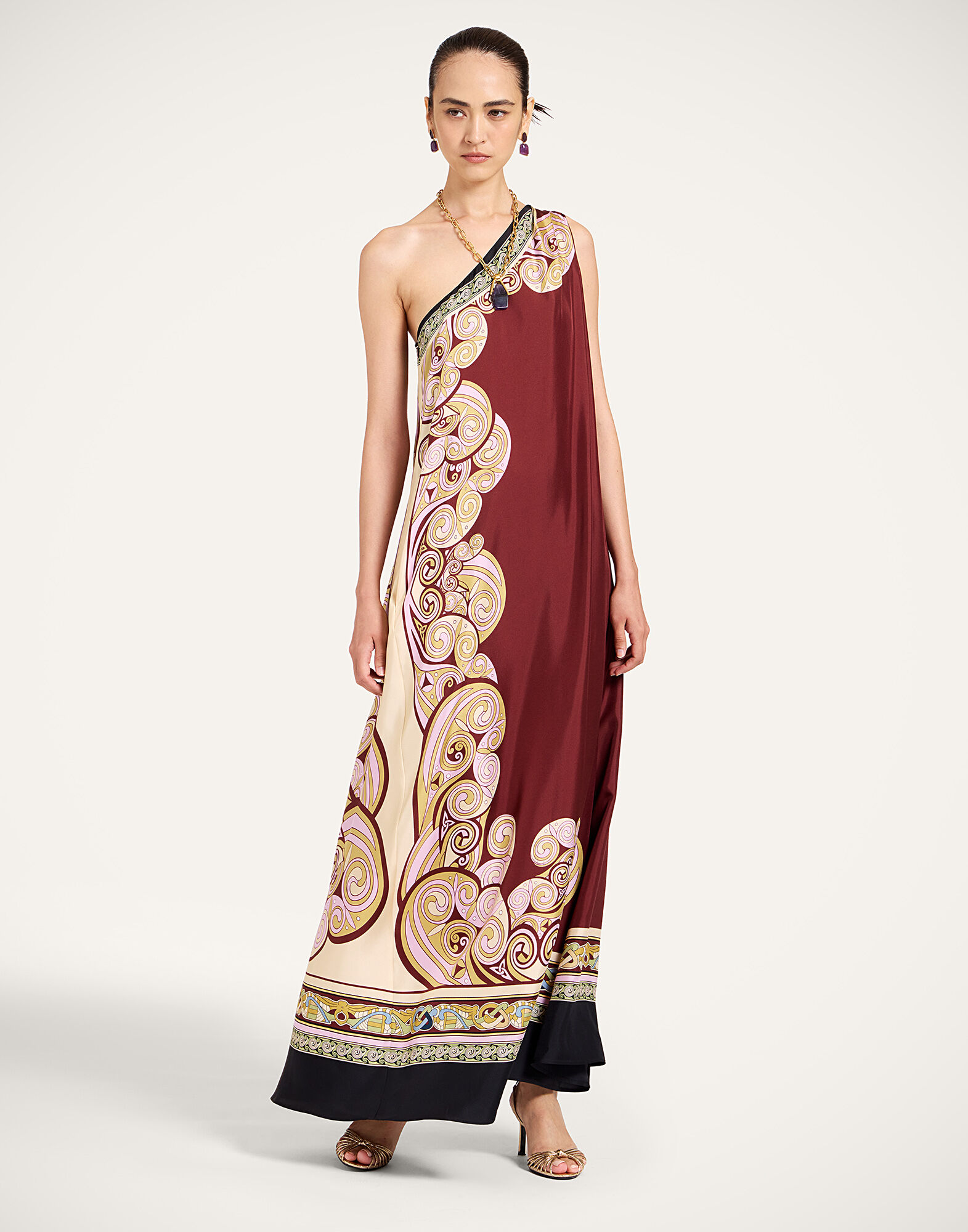 La DoubleJ Roy Dress Kells Swirl Plac&eacute;e Burgundy DRE0304SIL006KLS01RE07