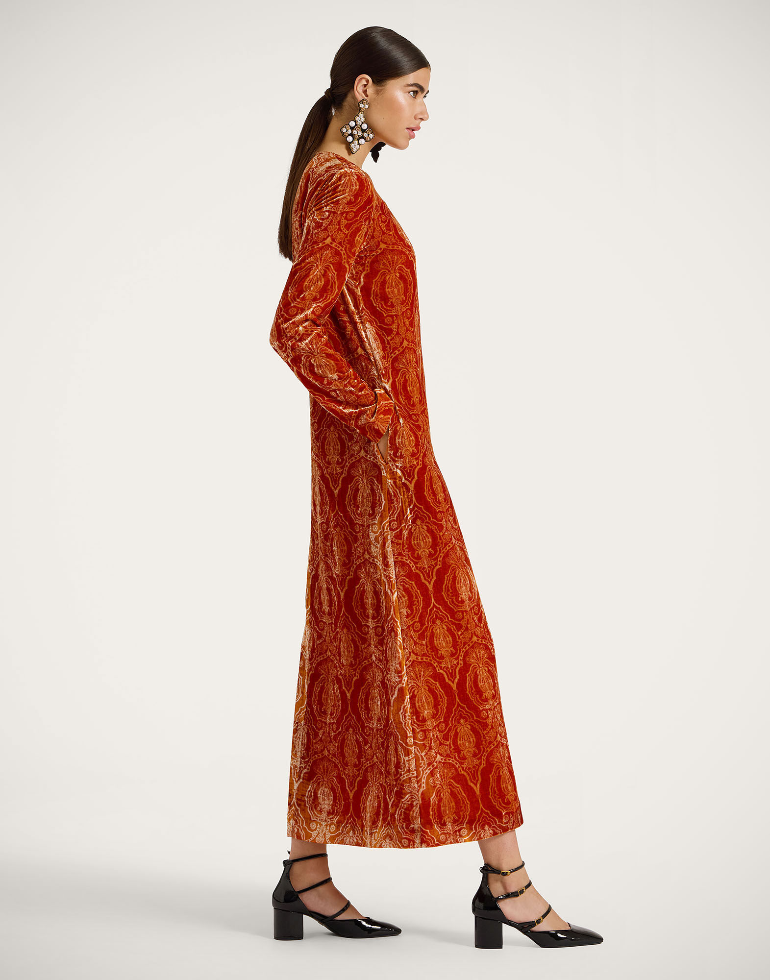 La DoubleJ Long Sleeve Swing Dress Banquet Orange DRE0184DEV003BQT03OR02