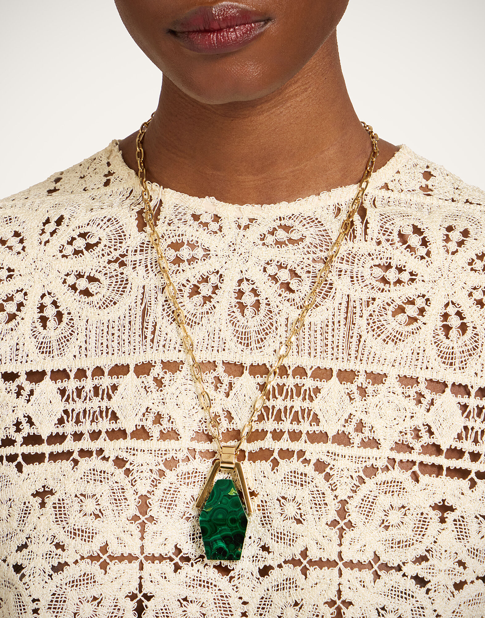 La DoubleJ Portal Necklace 24K Gold Plate & Green Jade NEC0021BRA003JAD01YE05