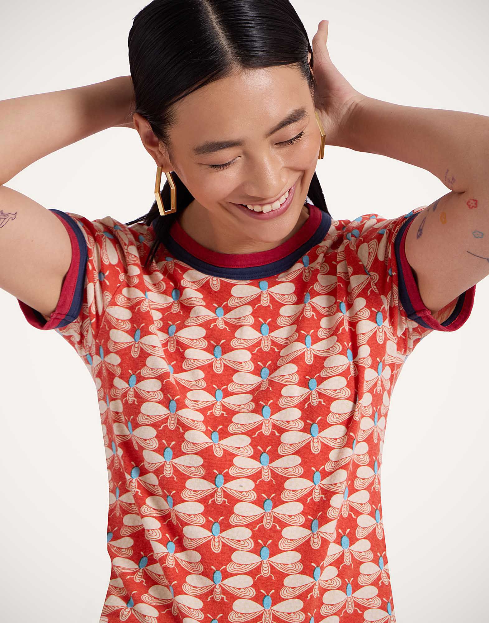 La DoubleJ Itty Bitty Double Binding Ringer T-Shirt Pull My Petaltail Orange TSH0061JER059PET03OR02