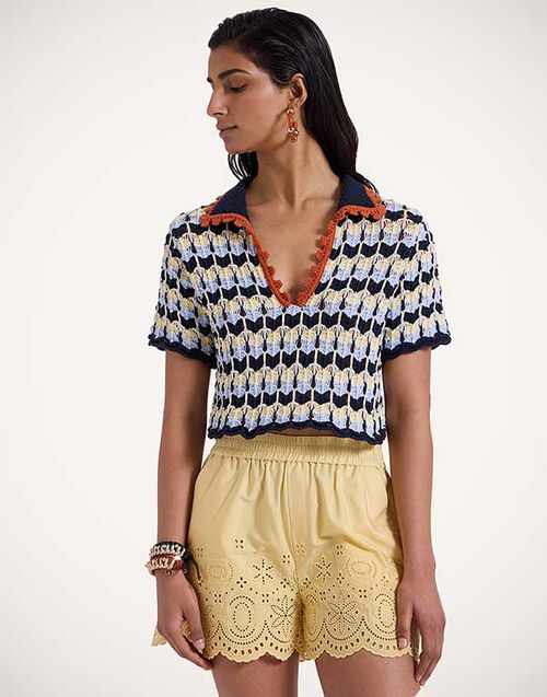 La DoubleJ Perry Knit Polo Multicolor Blue & Yellow PUL0247KNI149VA338MU01