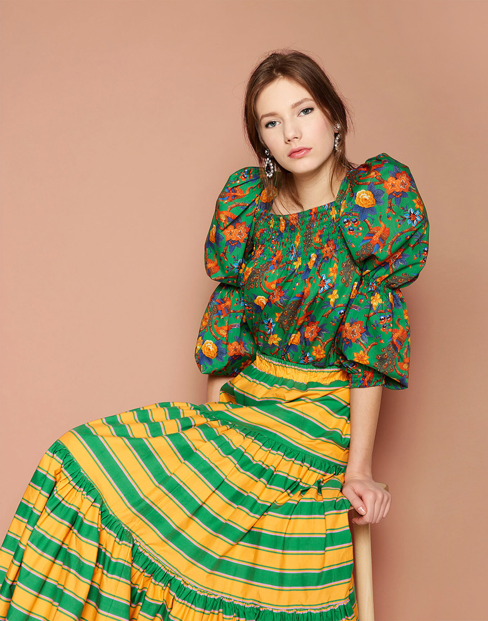 LaDoubleJ Peasant Top Pavone Verde SHI0009COT003PAV0003