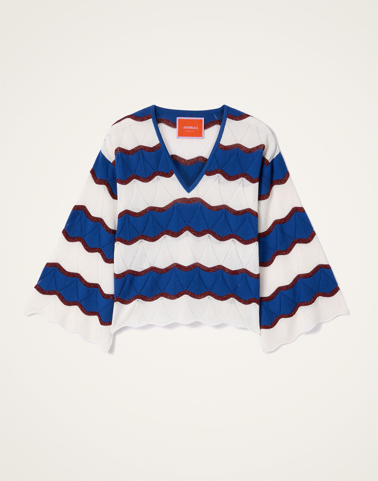 La DoubleJ Hang Ten Top Color Block Ivory & Blue PUL0334KNI195VA430BR05