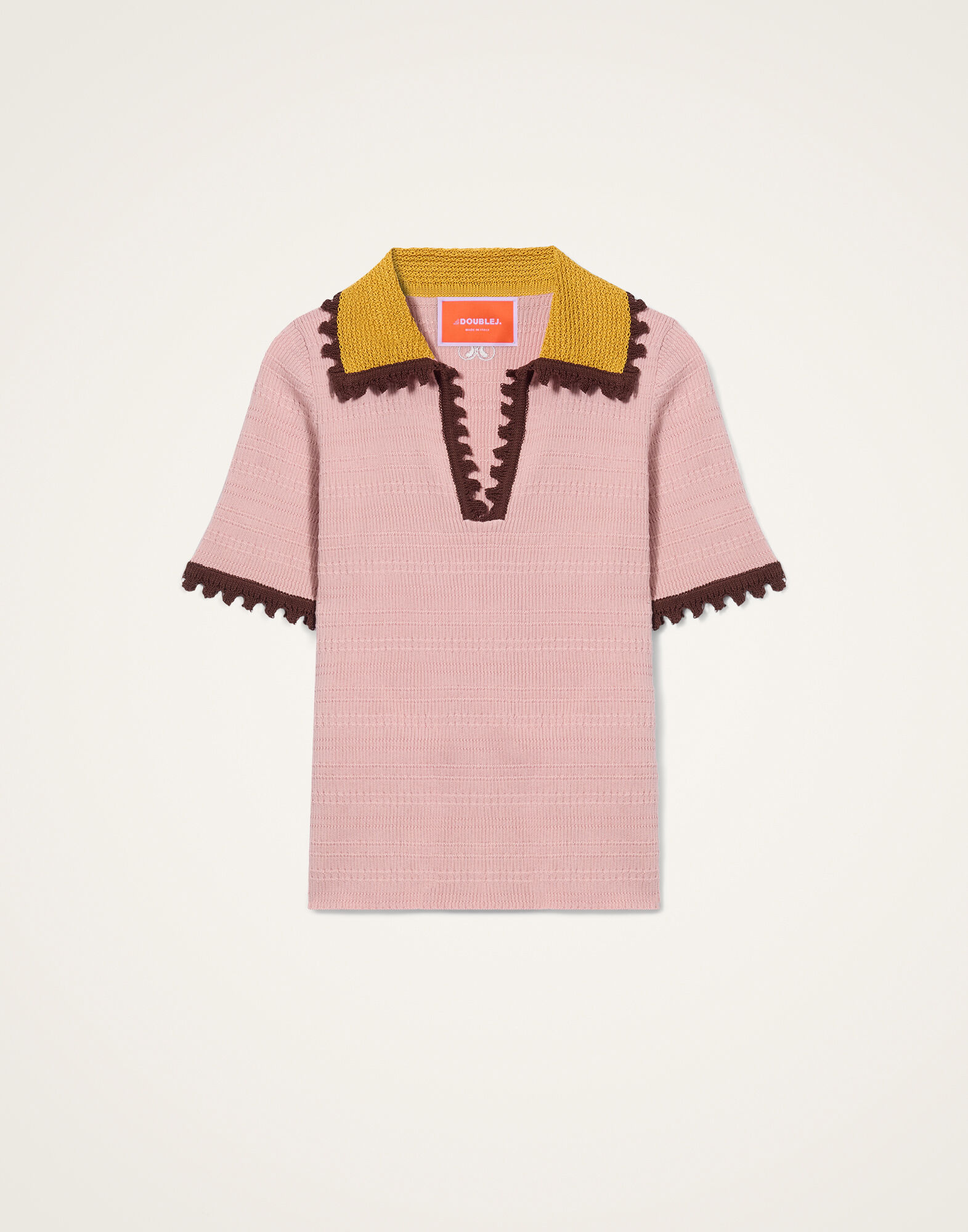 La DoubleJ Picket Polo Top Solid Pink PUL0273KNI154SOLIDPI01