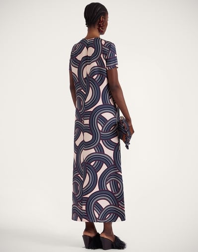 la double j maxi dress Magic cape-effect printed silk-crepe maxi dress - navy