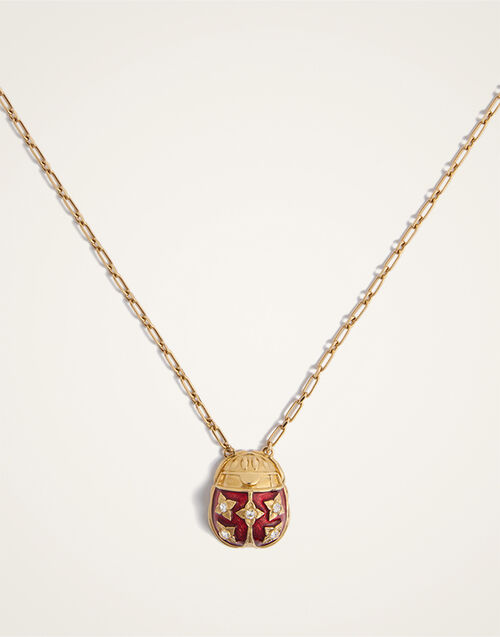 La DoubleJ Lady Scarab Necklace 24K Gold Plate & Rhinestone NEC0053MET002SOLIDRE01