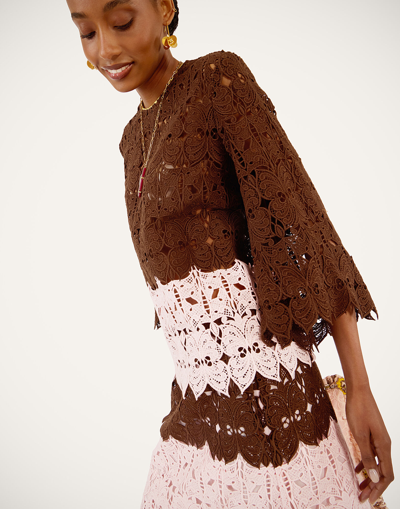 La DoubleJ Lacey Make An Exit Top Color Block Chocolate & Pink TOP0216LAC014BIC01BR07