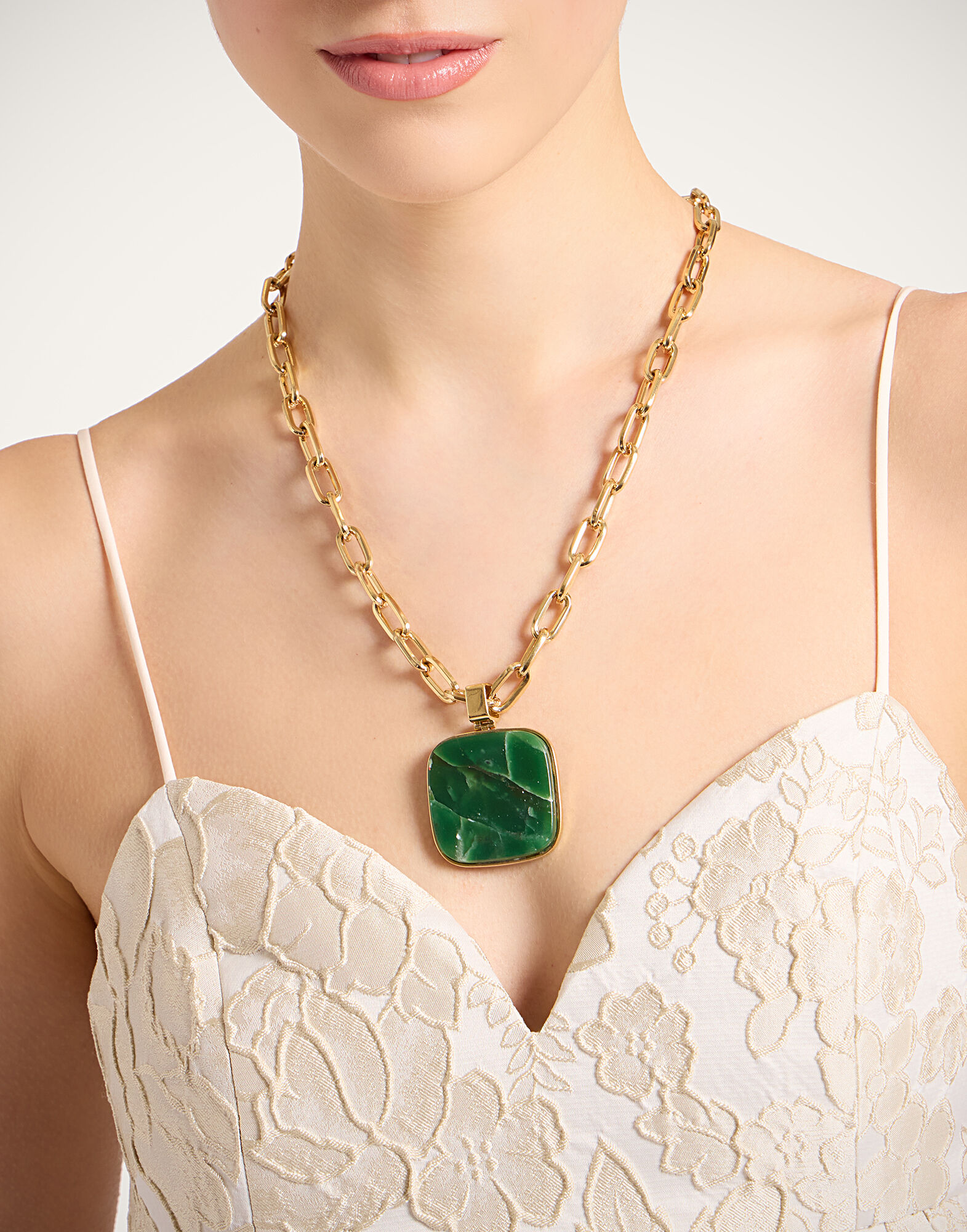 La DoubleJ Soul Pendant Necklace 24K Gold Plate & Green Jade NEC0017BRA003JAD01YE05
