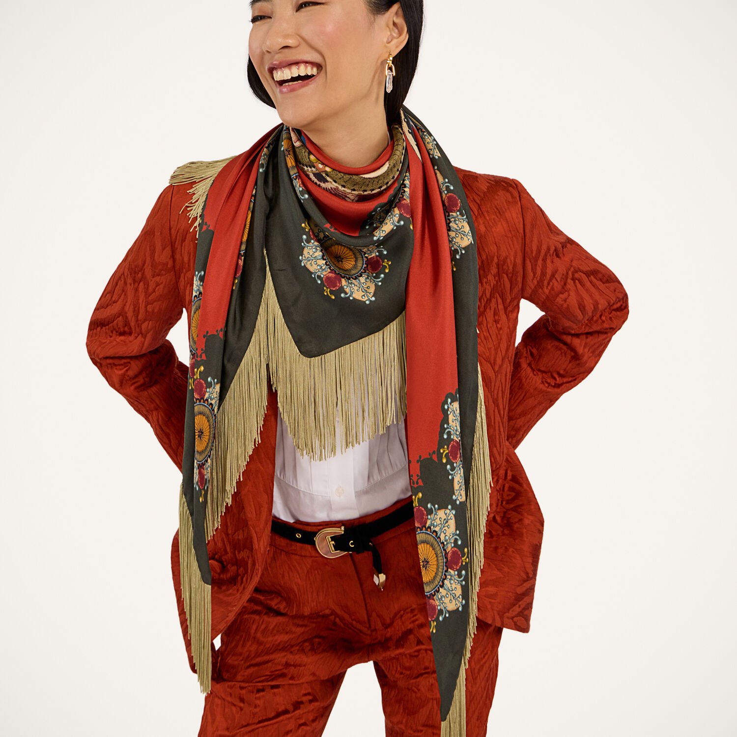 La Double J Fringe Triangle Scarf