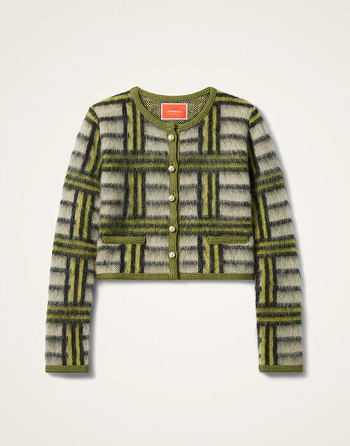 La DoubleJ Check Cardigan Kells Check Ecru, Light Green, and Black PUL0410KNI220VA519BR05