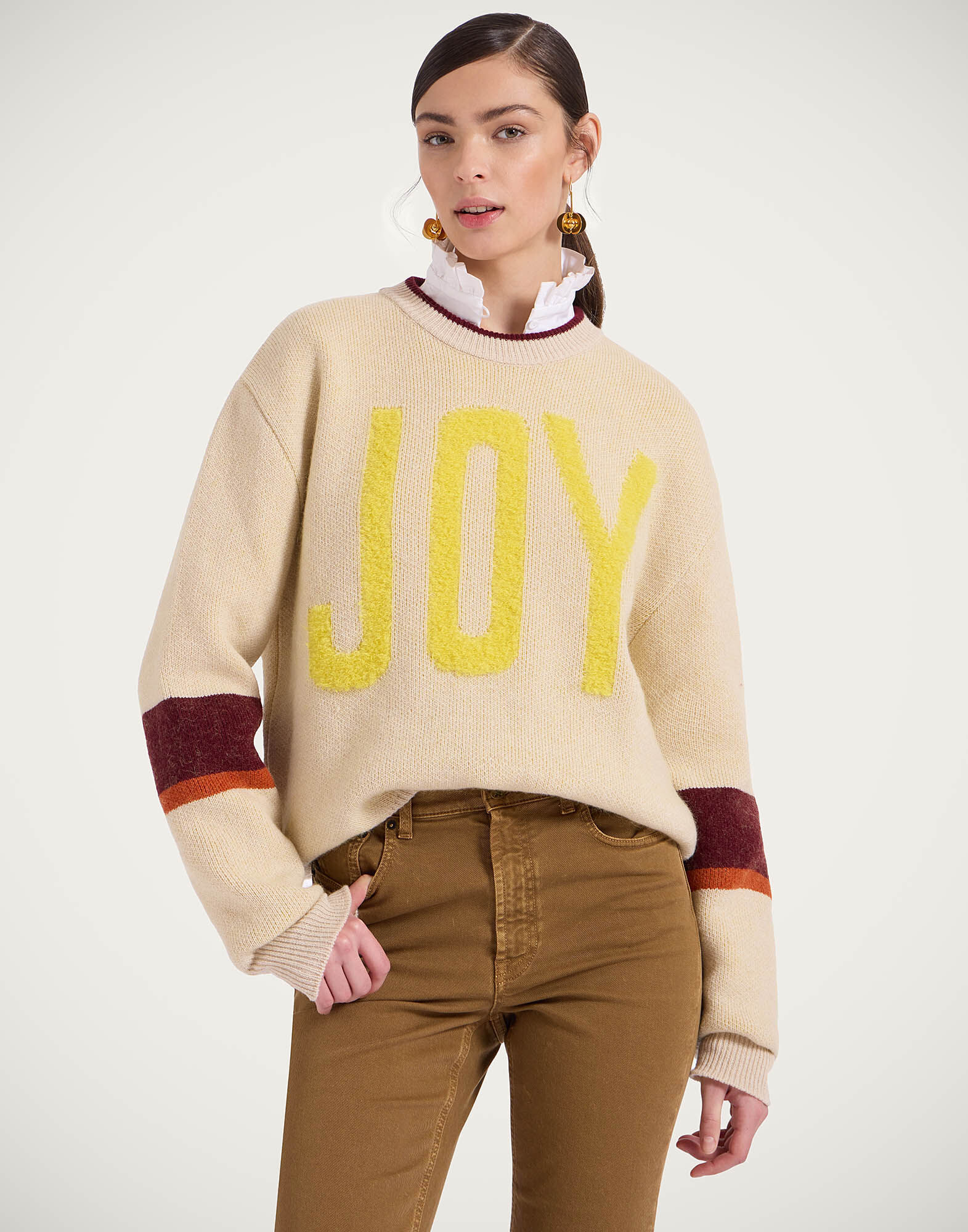 La DoubleJ Joy Sweater Color Block Beige & Yellow PUL0248KNI156VA352BR01