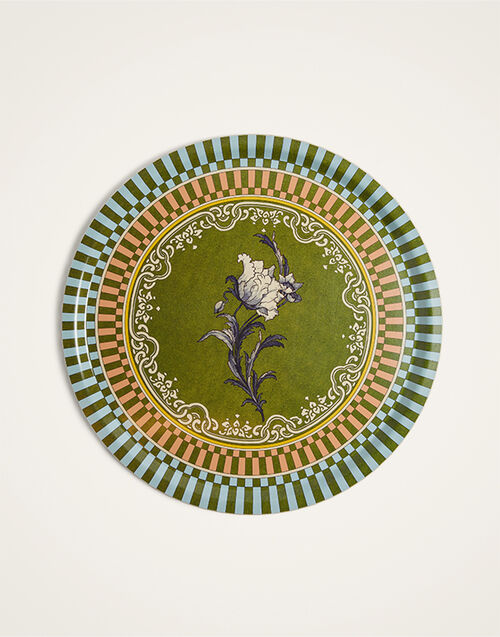 La DoubleJ Large Round Printed Tray Nymph Bloom Fiesole Green TRA0006WOD001NYB01GR16