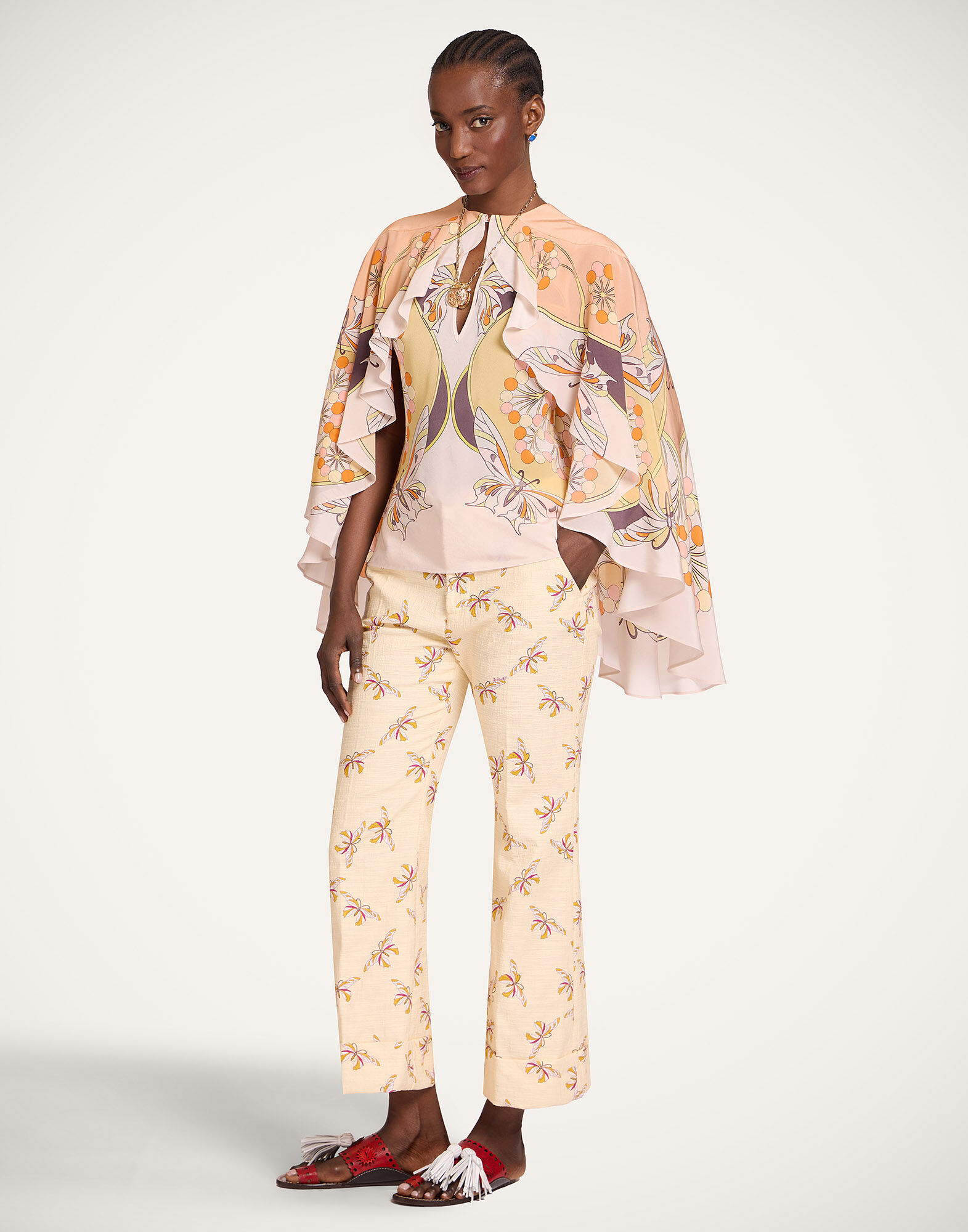 La DoubleJ Hendrix Pants Farfalla Buttercream TRO0014COT005FAR08WH09