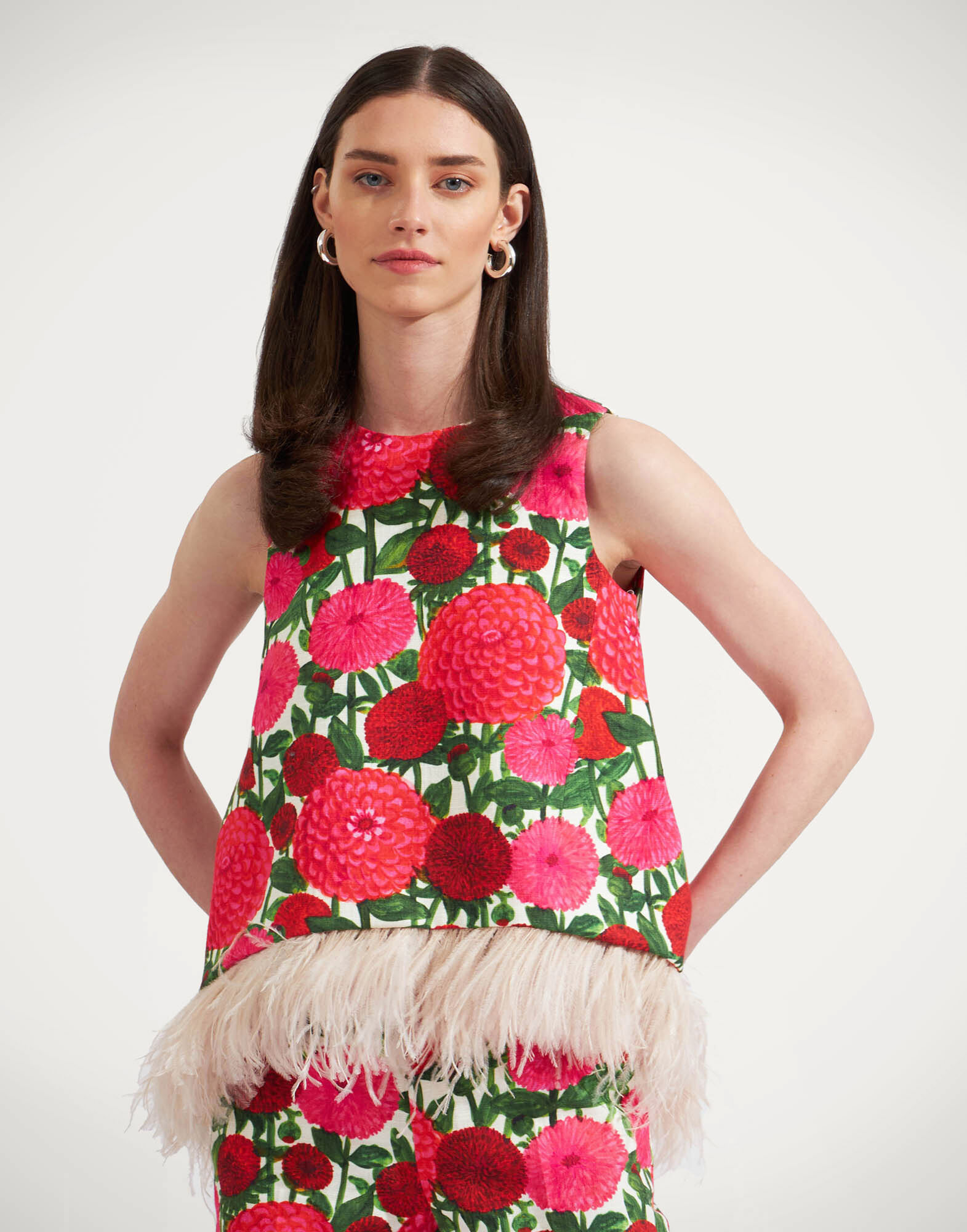 La DoubleJ La Scala Top (With Feathers) Pink Dahlias TOP0013COT005DAH001