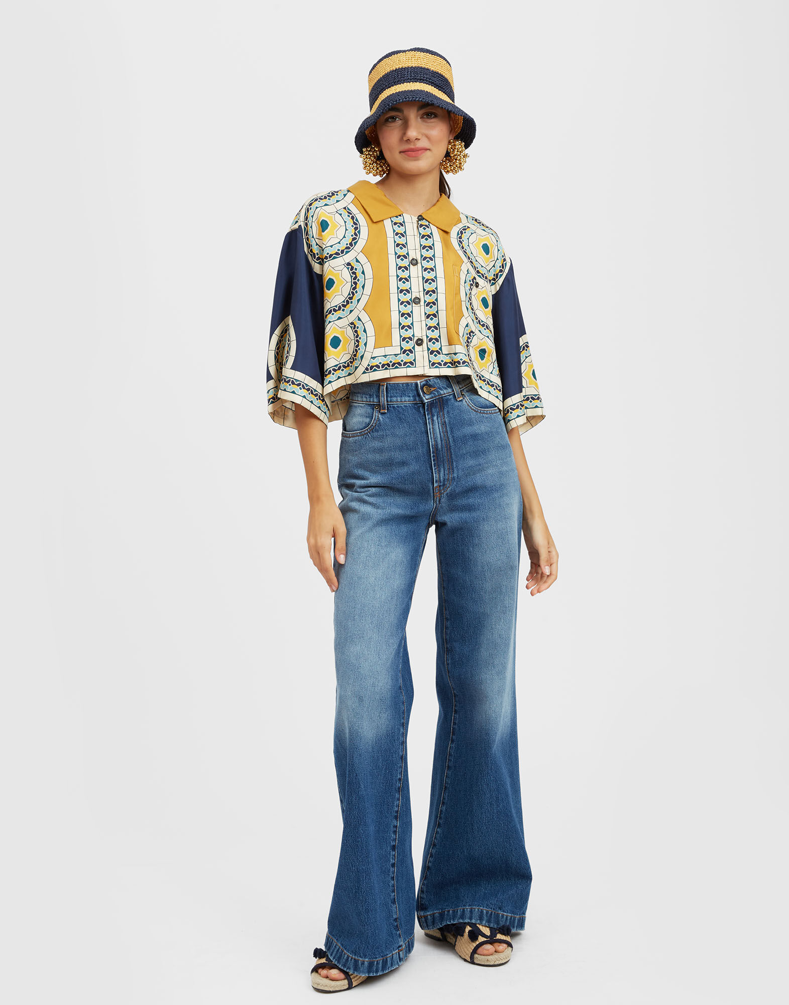 La DoubleJ Short Shirt Mudejar Plac&eacute;e Blue SHI0087SIL006MUD01BU03