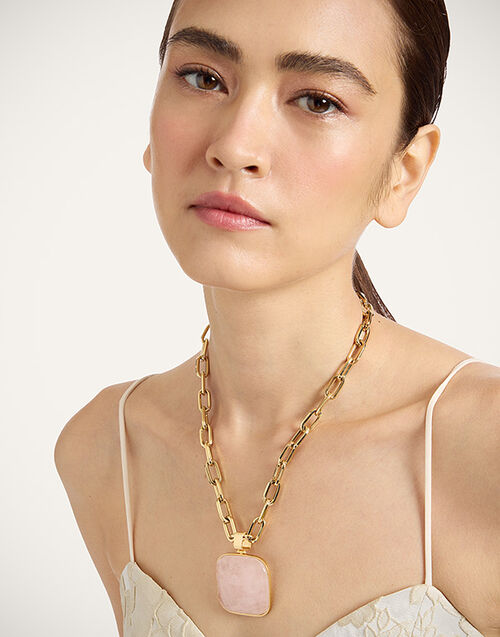 La DoubleJ Soul Pendant Necklace 24k Gold Plate & Pink Quartz NEC0017BRA003STO02YE05