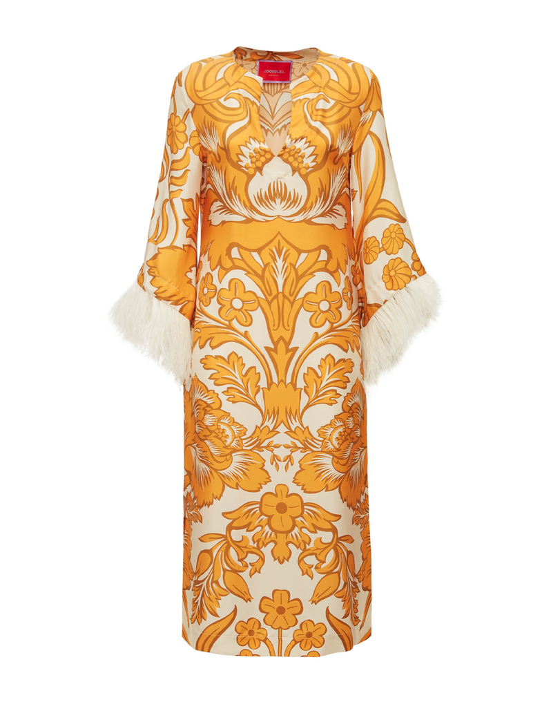 The Kaftan (With Feathers) in Va-Va Gold for Women | La DoubleJ US