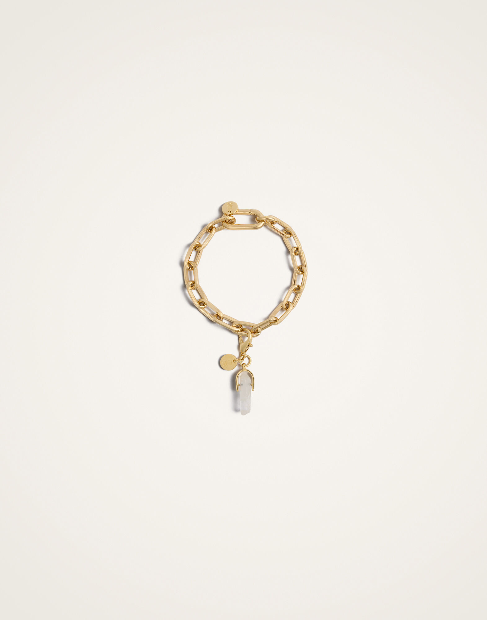 La DoubleJ Mini Pillar Charm 24k Gold Plate & Clear Quartz CHM0018BRA003ROC01YE05