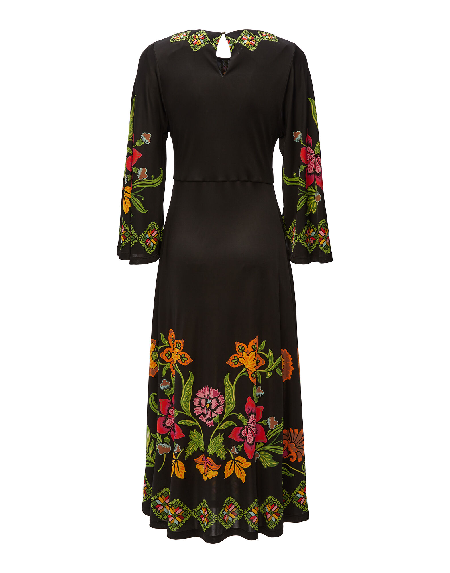 La DoubleJ Sorella Dress Folk Flowers Nero Plac&eacute;e DRE0233JER022FFL0004