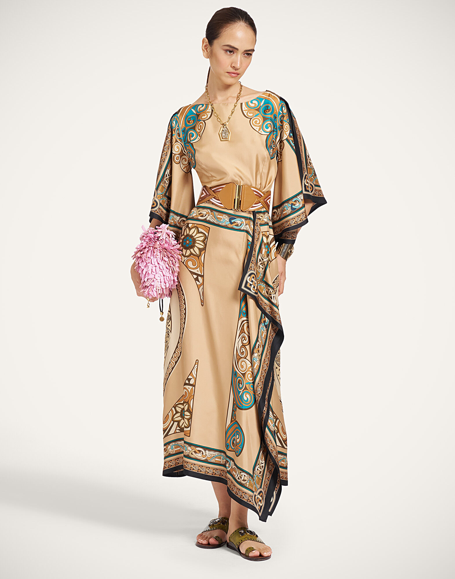 La DoubleJ Foulard Dress Kells Plac&eacute;e Camel DRE1127SIL029KEL03BR04
